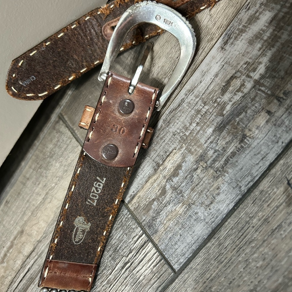 Vintage Justin boots Leather Belt Men Bone. Cowboy Western Native Conchos - Picture 3 of 6